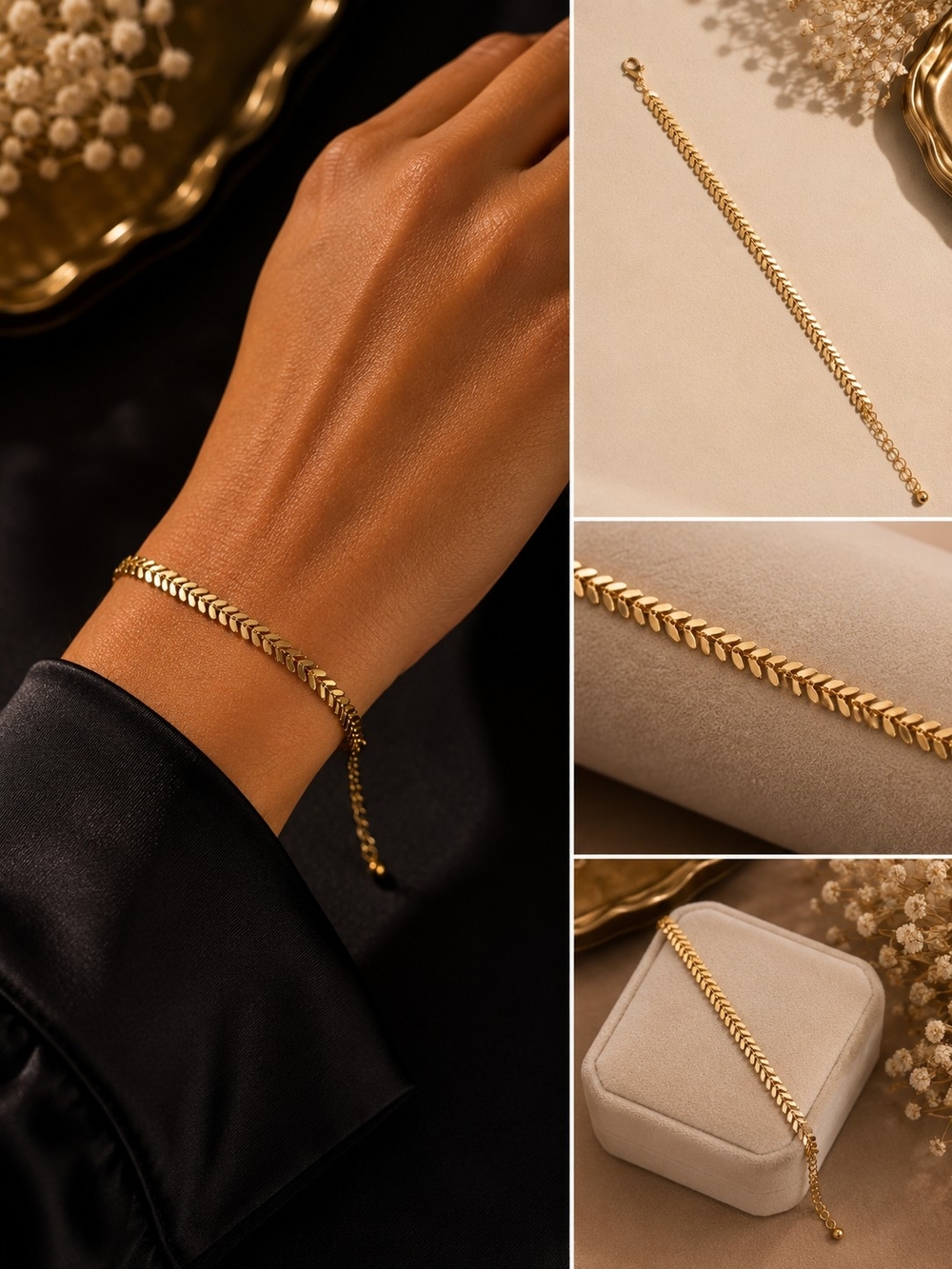Fashion Jewelry Gold Herringbone Link Bracelet for Women